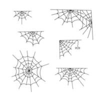 Spider web set vector outline illustration of simple fancy Halloween, isolated objects on the white background, clipart perfect for Halloween party decoration, hand drawn, cartoon spooky character