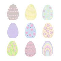 Easter holiday symbol colorful decorated eggs set in pastel tones, flat style vector illustration for spring festive time decor, greeting cards, invitations, banners, web design