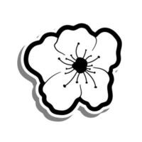 Doodle black line cherry blossom, sakura flower on white background. Vector illustration for decorate logo, wedding, greeting cards and any design.