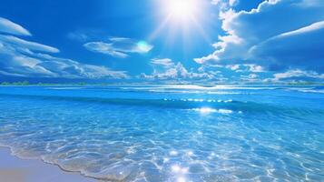 un hermosa playa con cristal azul agua y blanco arena. ai generativo foto