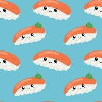 Seamless sushi pattern with cute faces vector