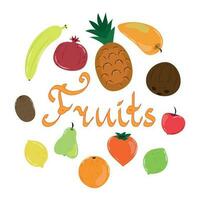 ilustración con diferente frutas con subtítulo vector