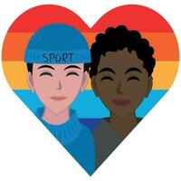 Cute couple of LGBT lovers against the background of a rainbow heart vector