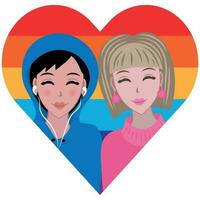 Cute couple of LGBT lovers against the background of a rainbow heart vector