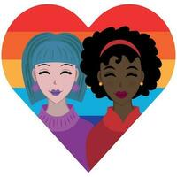 Cute couple of LGBT lovers against the background of a rainbow heart vector