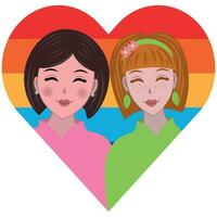 Cute couple of LGBT lovers against the background of a rainbow heart vector