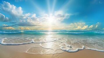 un hermosa playa con cristal azul agua y blanco arena. ai generativo foto