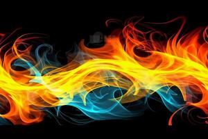 Drawn neon color yellow, Burning flame background material abstract hand. photo