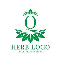 letter Q herbal leaves initial vector logo design