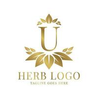 letter U herbal leaves initial vector logo design