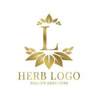 letra l herbario hojas inicial vector logo diseño