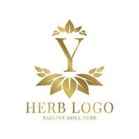 letra y herbario hojas inicial vector logo diseño