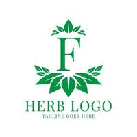 letter F herbal leaves initial vector logo design