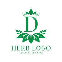 letter D herbal leaves initial vector logo design