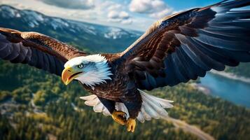 Photorealistic image of a majestic eagle soaring in the sky. photo