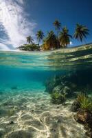 Photograph of beautiful inviting beach scene with blue sky. photo