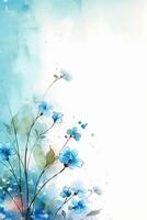 light blue background paper texture tiny petal flower painting in watercolor style. photo