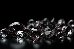 Diamonds on black background copyspace. photo