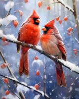 watercolor impressionist painting of cardinals depicting. photo