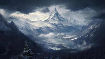 a mount everest, snow and magestic landscape. photo