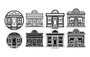 tienda edificio icono conjunto, en línea Tienda plano línea icono colocar. vector ilustración incluido simbolos en línea tienda icono vector.