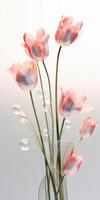 Glass texture, flower stems, petals, tulip flowers, white background, clean and transparent. photo