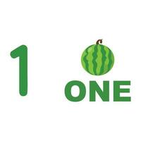 Vector illustration of a watermelon with the inscription 1 on a white background. Series learn to recognize the number one with the illustration of a melon. Suitable for children's learning design