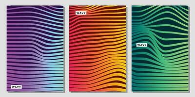 Wavy lines vertical background template copy space set. Colorful fluid backdrop design set for poster, banner, leaflet, pamphlet, booklet, or cover. vector