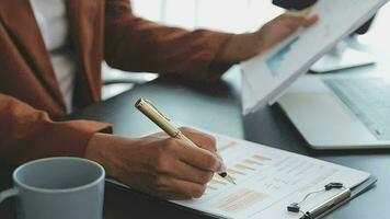 Audit concept,Administrator business man financial inspector and secretary making report calculating balance. Internal Revenue Service checking document. video