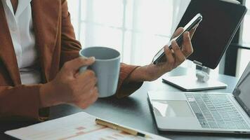 Audit concept,Administrator business man financial inspector and secretary making report calculating balance. Internal Revenue Service checking document. video