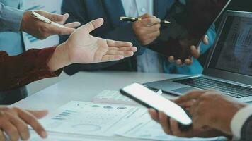 Team of business people working together in the meeting room office, teamwork background charts and graphs banner, double exposure successful teamwork,business planning concept. video