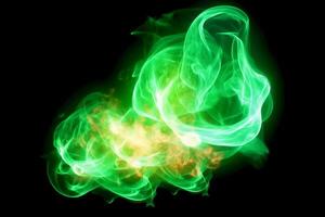 Drawn neon color green, Burning flame background material abstract hand. photo