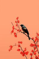 Simple flowers and bird Phone modern wallpaper, minimal, abstract, aesthetic, modern, minimalistic. photo