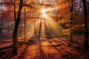 el más hermosa rojo otoño bosque en el mundo. ai generativo foto