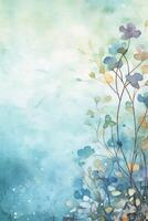 light blue background paper texture tiny petal flower painting in watercolor style. photo