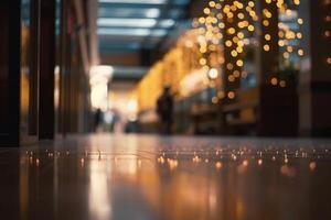 Warm light. Blur light background at shop in mall for business background, blurry abstract bokeh at interior hallway,. photo