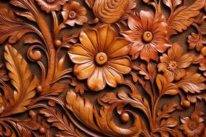 Tooled Leather Flower Pattern background. photo