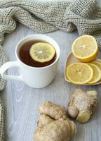 Ginger tea with lemon. Season of colds and infections. Strengthening of immunity. photo