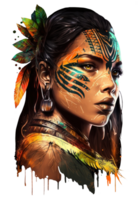 Girl Neon Jungle Warrior watercolor t-shirt design, transparent background, png