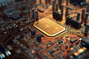 Macro photography of Electronic Circuit Board top view. photo