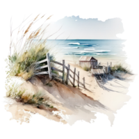 hav strand sommar ClipArt vattenfärg t-shirt design transparent bakgrund, ai genererad png