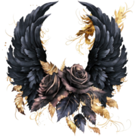 Dark Angel Wings Clipart watercolor t-shirt design, transparent background, png