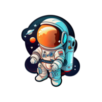 astronaut och planet klistermärken vattenfärg t-shirt design, transparent bakgrund, ai genererad png