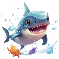 mignonne requin clipart aquarelle T-shirt conception, transparent arrière-plan, ai généré png