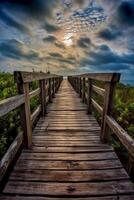 Boardwalk leading to the heaven, divine style, holy fantasy. photo