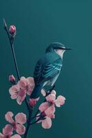 Simple flowers and bird Phone modern wallpaper, minimal, abstract, aesthetic, modern, minimalistic. photo