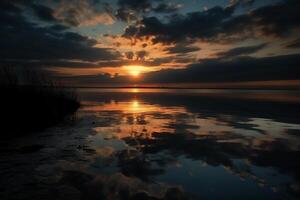 A scene in which the entire sky is reflected in the water. photo