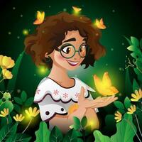 un hermosa niña con mariposas concepto vector