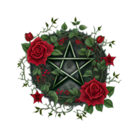 acuarela pentagrama clipart decorado con floreciente, rojo rosas con hojas en blanco ai generativo png