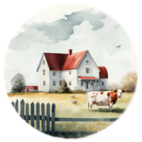 Fall Farmhouse Clipart watercolor t-shirt design transparent background, png